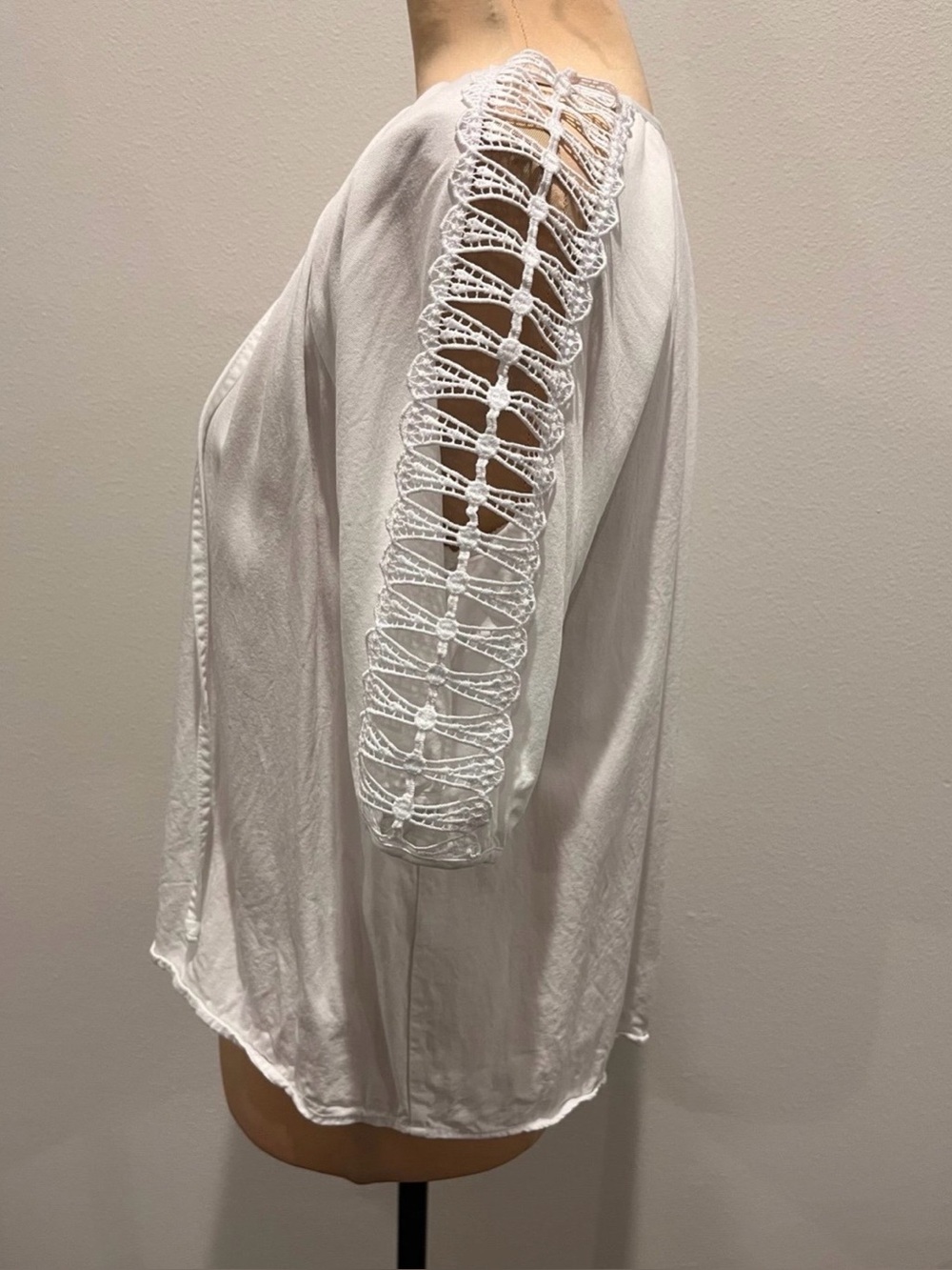 Peasant Top with Crochet Sleeves - White Peasant Top